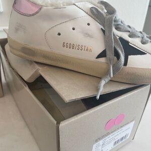 Golden Goose Women's White and Pink Star Sneakers shearling lined 38